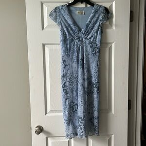 Vintage Lisa Jo Blue Floral Cap Sleeve Dress